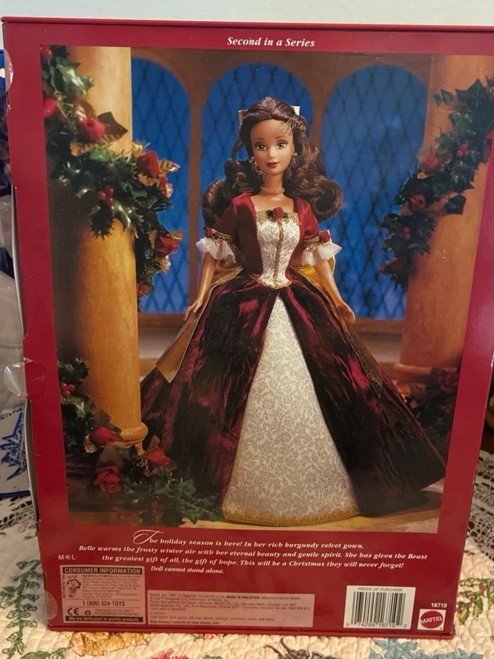 Disney Beauty and the Beast Belle Doll - Red & Gold Holiday Gown